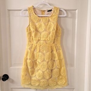 Ruby Rox Yellow Sleeveless Sunflower Embroidery Lace Organza Dress